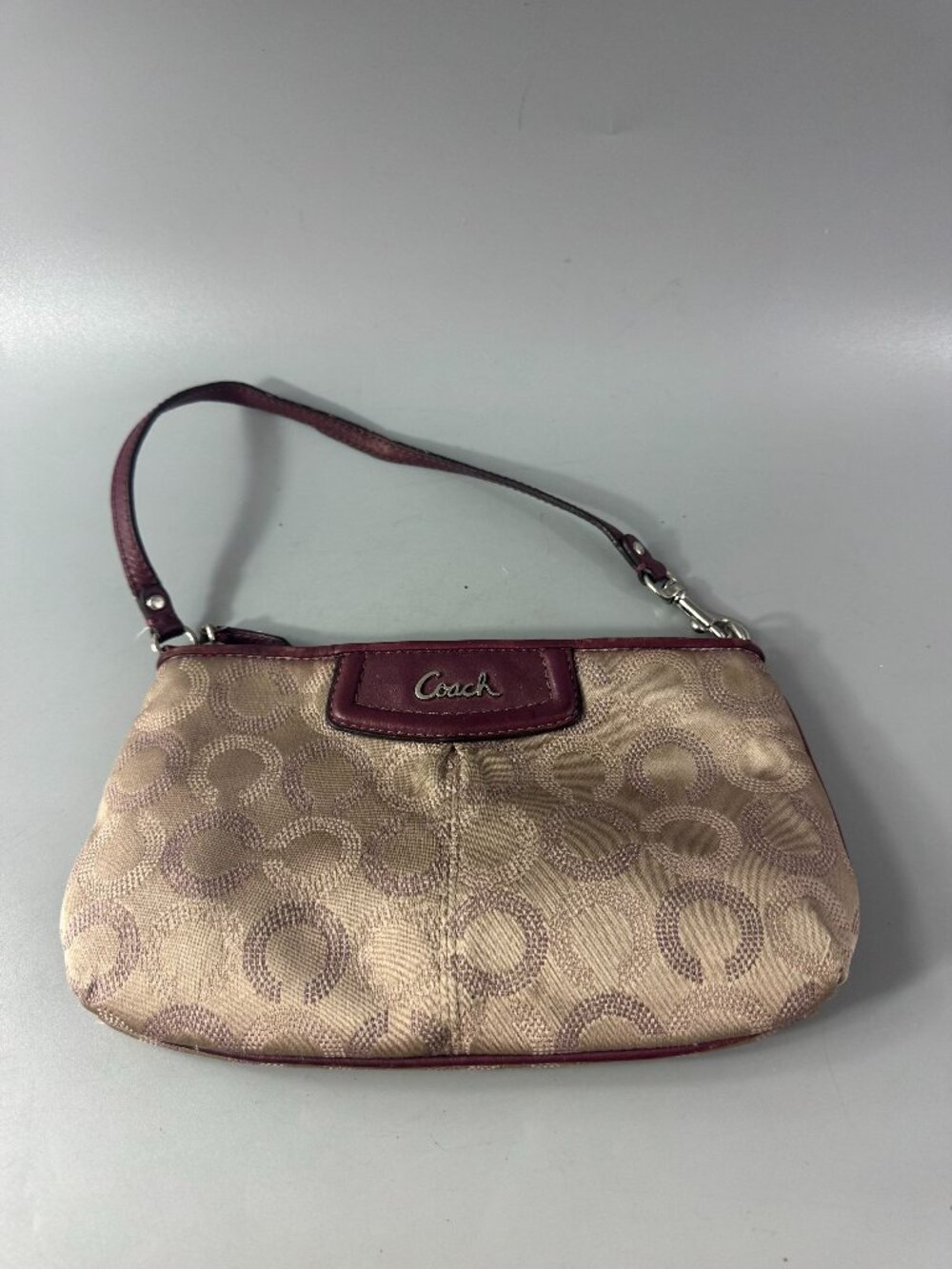 Coach Signature Logo Canvas with Leather Trim Large Wristlet/Mini Purse